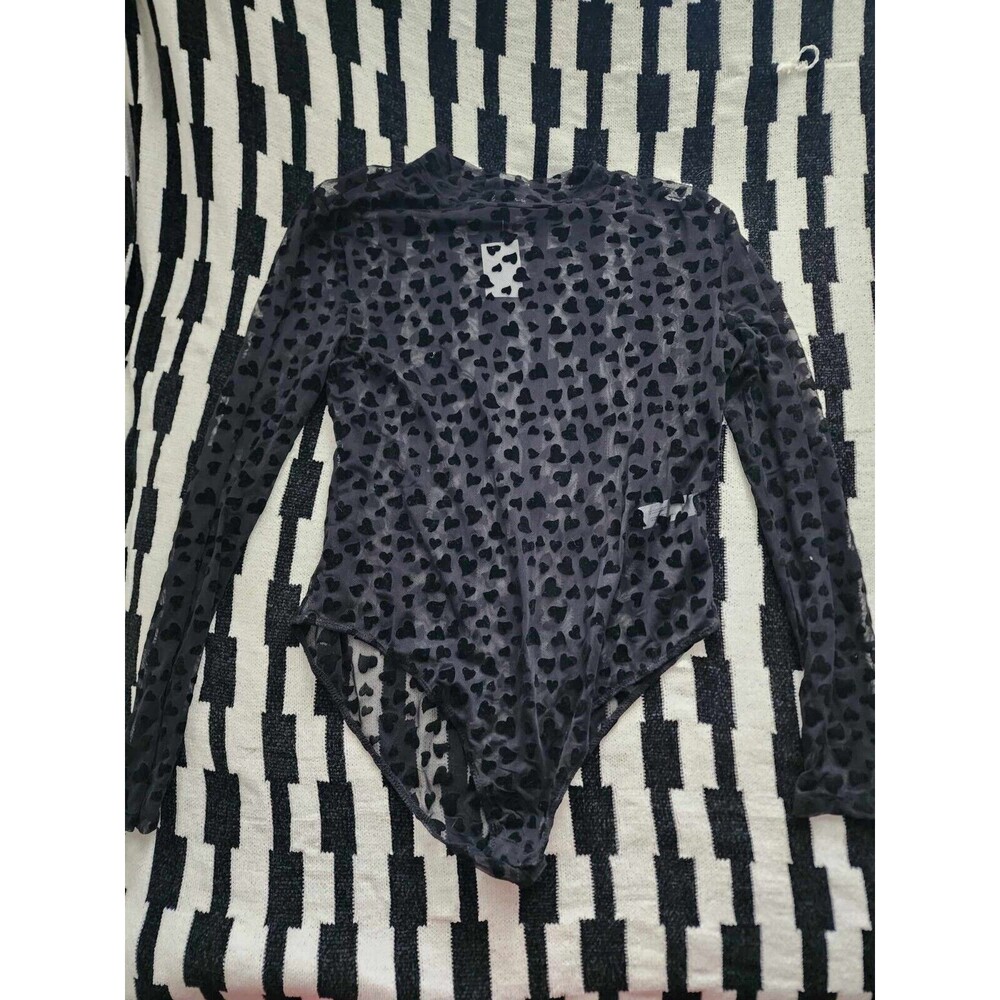 A Love Story Mesh Heart Mock Neck Bodysuit Size L